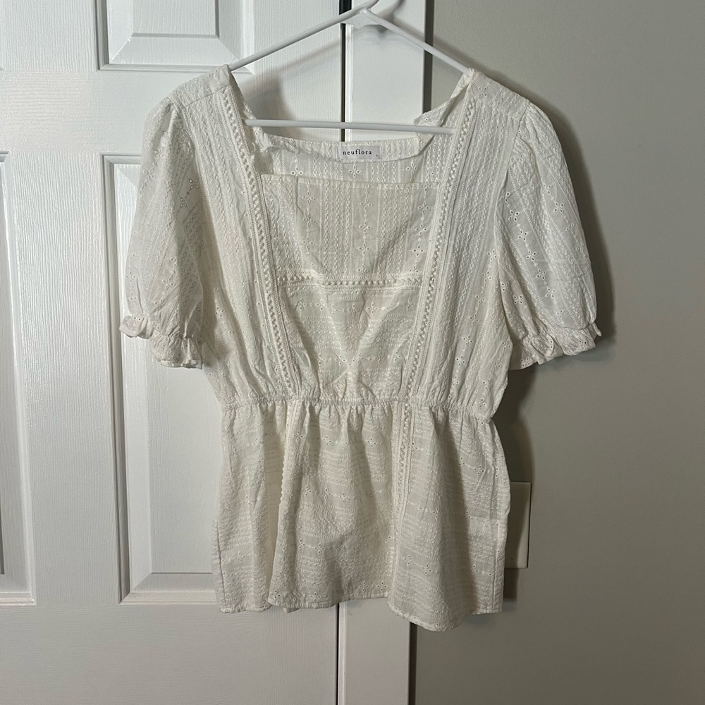 Neuflora eyelet peplum top blouse